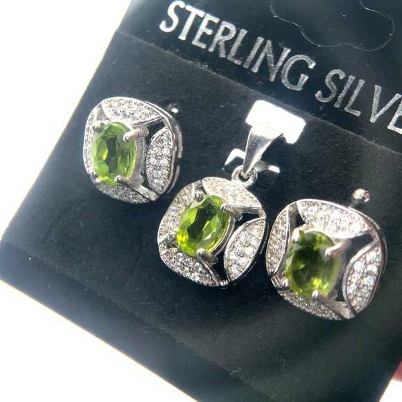 Peridot 4.15ct Platinum Finish Solid 925 Sterling Silver Jewelry Set